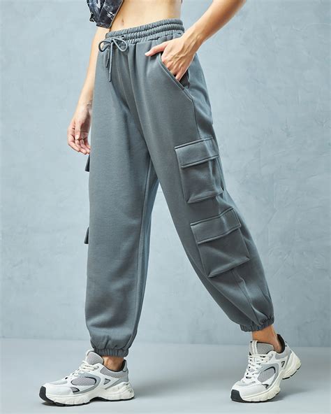 Buy Women's Grey Super Loose Fit Brushed Cargo Joggers Online at Bewakoof