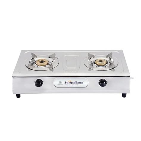 Surya Flame PNG Gas Stove 2 Burner Stainless Steel Chulha for Gas Piped ...