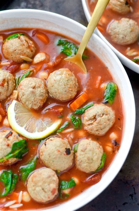 Slow Cooker Mediterranean Soup with Turkey Meatballs - My Modern Cookery