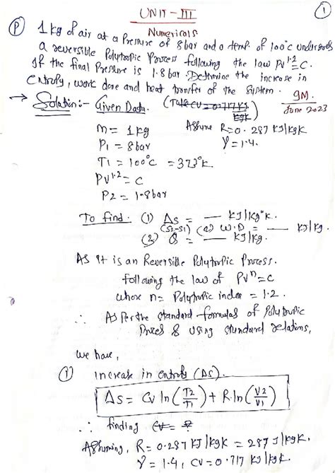 Numerical Solutions for ET UNIT 3: Reversible Polytropic Processes ...