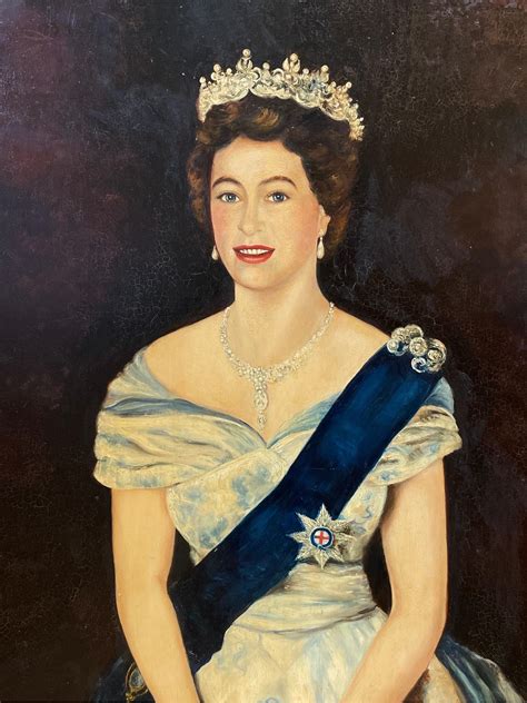 British Artist - Her Majesty Queen Elizabeth II, Original Oil Painting Portrait 1953 large work ...