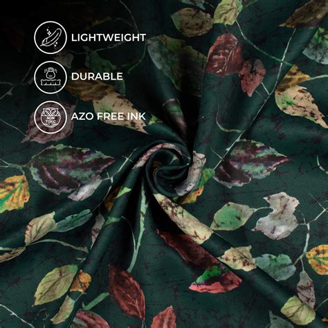 Forest Green And Cream Leaf Pattern Digital Print Twill Fabric (Width ...