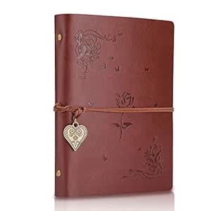 Diary Notebook,Retro Vintage A5 Leather Cover Notebook,No Lines Glue ...