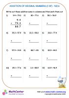 Addition of decimal numbers (1 dp) - no.5 | Worksheets | Math Center
