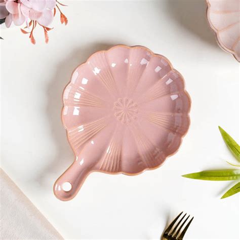 Ocean Round Plate with Handle Pink Online - Premium Platter | Nestasia