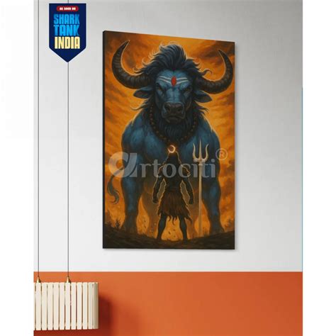 Lord Shiva with Nandi Cow Indian Ethnic Canvas Painting | Lord Shiv Fa