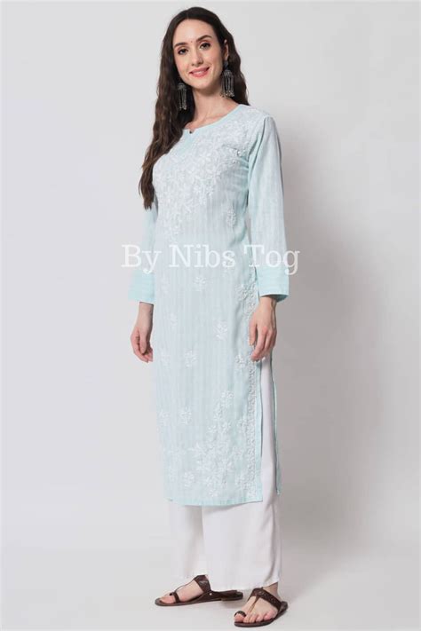 Blue Cotton Lucknowi Chikankari Kurta for Women – Nibs Tog