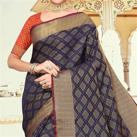 Navy Blue Woven Jacquard Saree