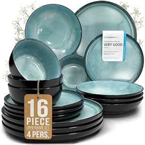 16 Piece Dinnerware Sets for 4 - Modern Style Stoneware Dinnerware Set ...