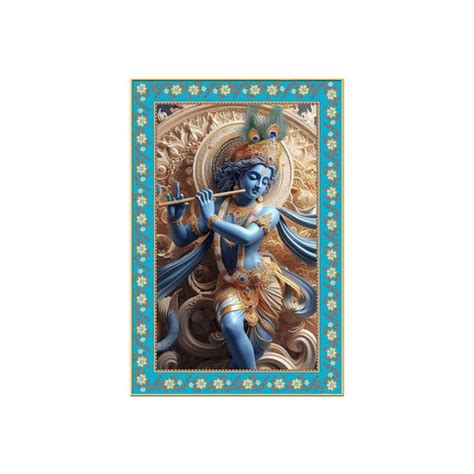 Krishna with Flute Floral Border Vertical Canvas Wall Painting – Decors ...