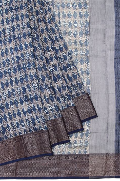 Peacock Blue Chanderi Cotton Silk Saree with Floral and Peacock Design