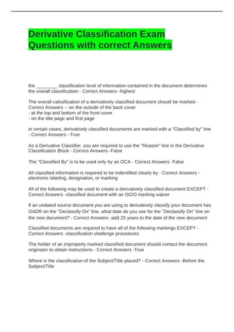 Derivative Classification Exam Questions with correct Answers ...