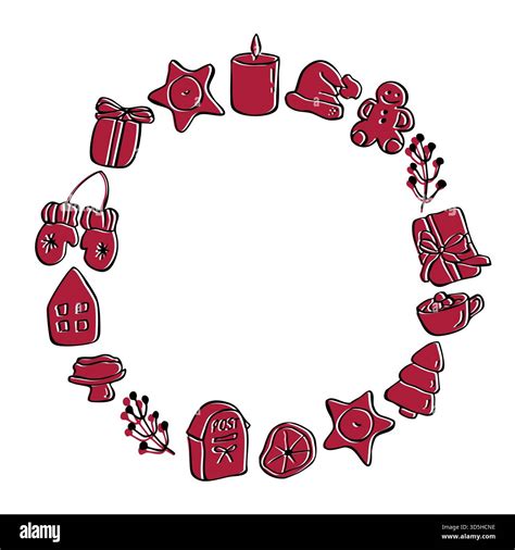 Outline round frame with Christmas sketches Stock Vector Image & Art ...