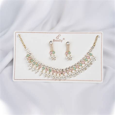 Silvermerc Designs Gold-Plated beads-beaded jewellery set with pink an ...