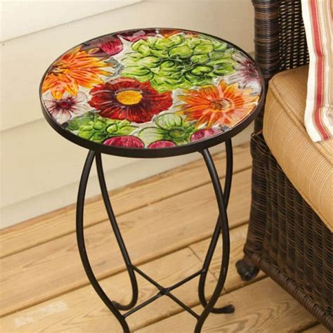 Evergreen Garden Outdoor-Safe Round Summer Splash Glass and Metal Side ...