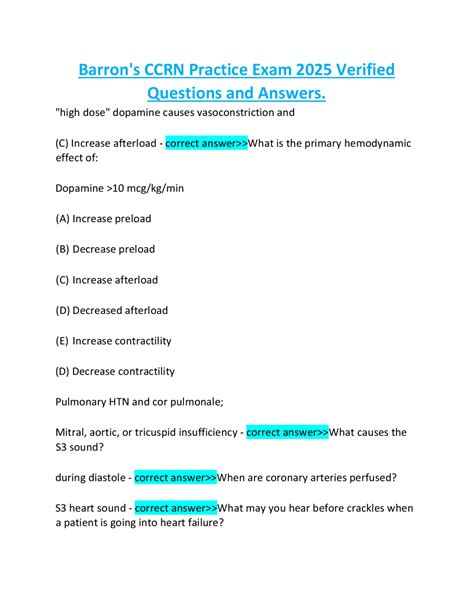 Barron's CCRN Practice Exam 2025 Verified Questions and Answers | Exams ...