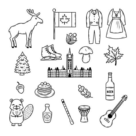 National symbols of Canada. Culture of country. Set doodle elements for ...