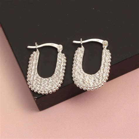 LeCalla - Buy 925 Sterling Silver U Shape Chunky Thick Beaded Texuted ...