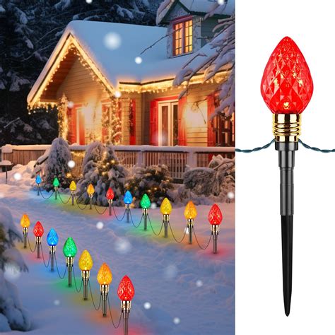 C9 Christmas Lights Outdoor, 4 Packs Total 103 Ft Christmas Pathway ...