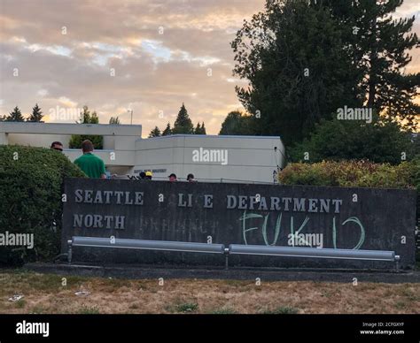 Seattle, USA - Aug 21, 2020: Damaged Seattle Police North Precinct sign ...