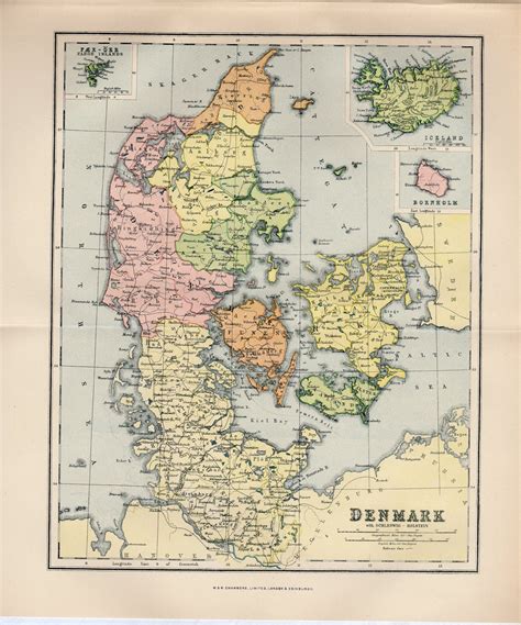 Large Gorgeous Map of Denmark, 1908 Atlas Antique Map, Copenhagen Map, Iceland Map Decor - Etsy