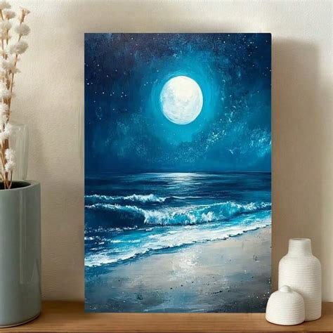 Moonlit Sea View Canvas Wall Art Decor For Living Room & Bedroom, Ready ...