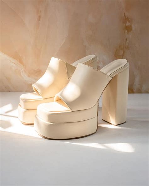 Open Toe Platform Heels in Off White Block Heel - Littlebox India
