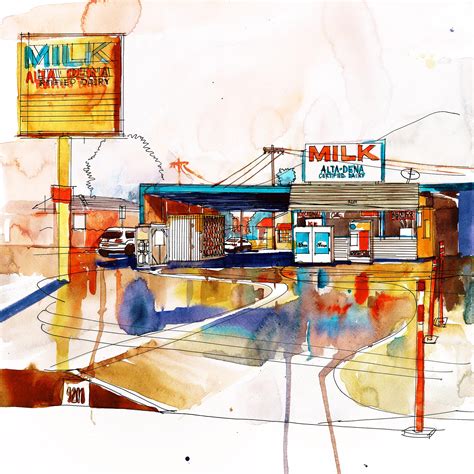 Alta Dena Milk shop, featured in Euphoria, watercolor, 42x42cm : r ...