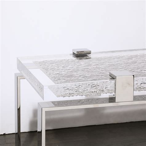 Modernist Luxe Nickel and Lucite Chipped Block Cocktail Table by Lorin ...