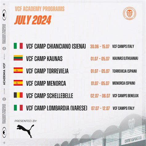 JULY SCHEDULE: VCF ACADEMY PROGRAMS - Valencia CF