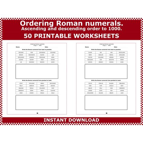 Roman Numerals Ascending and Descending Order to 1000. Roman Numeral Sequence From Smallest to ...