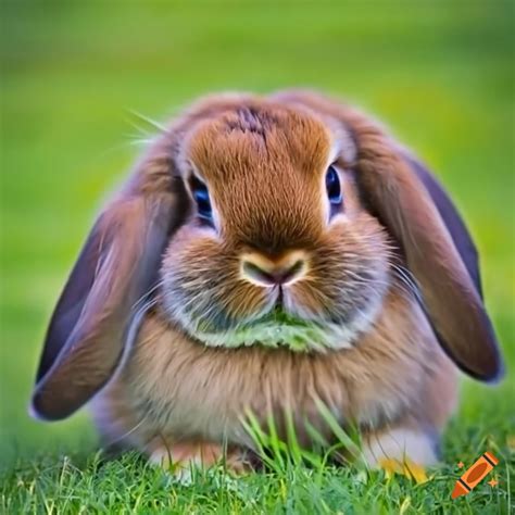 Adorable brown holland lop rabbit in the grass on Craiyon
