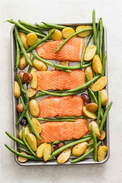 Sheet Pan Salmon and Green Beans with Potatoes - The Dizzy Cook