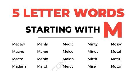 950+ Useful 5 Letter Words Starting with M in English • 7ESL
