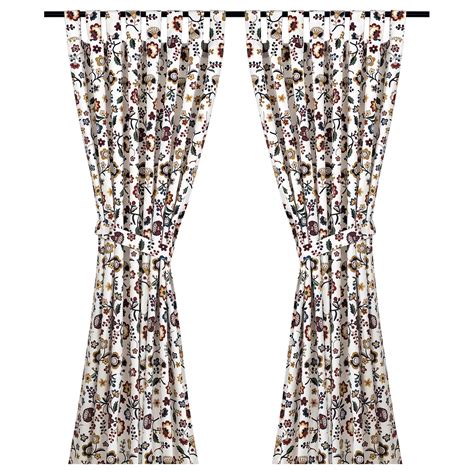 BRUNÖRT curtains with tie-backs, 1 pair, multicolour/with tab top ...