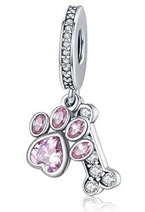 Buy Dog Paw Charm Fit for Pandora Charms Bracelet Pink Crystals Dangle ...