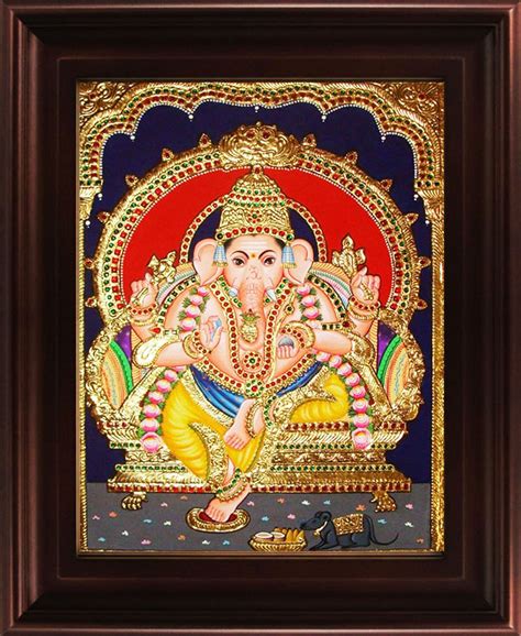 MYANGADI Traditional Mantap Ganesha Tanjore Painting - 22 Carat Gold ...