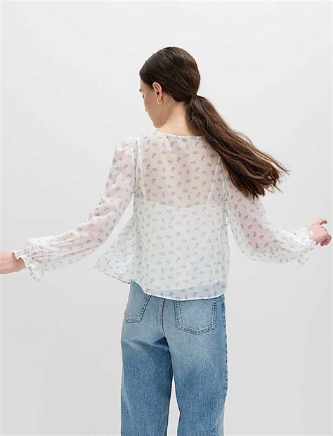 Buy V-Neck Ruffle Detail Long Sleeve Blouse at Marks & Spencer