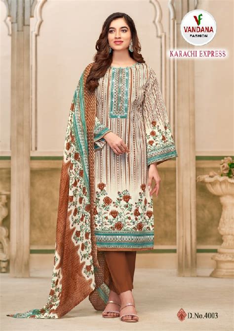 Vandana Karachi Express Vol-4 Soft Cotton Swarovski Work Dress Material ...