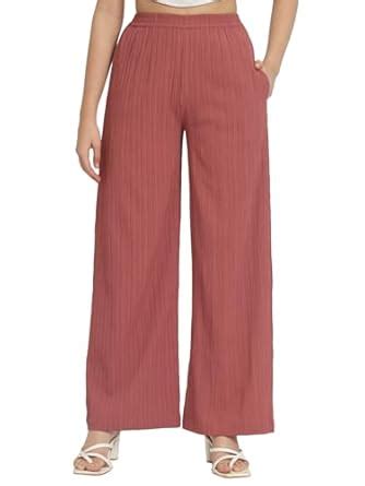 Buy ALL WAYS YOU Women's Pink Solid Poly Crepe Ankle Length Straight ...