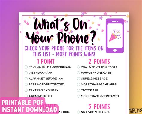 What s on your phone birthday game birthday game for her adult birthday ...