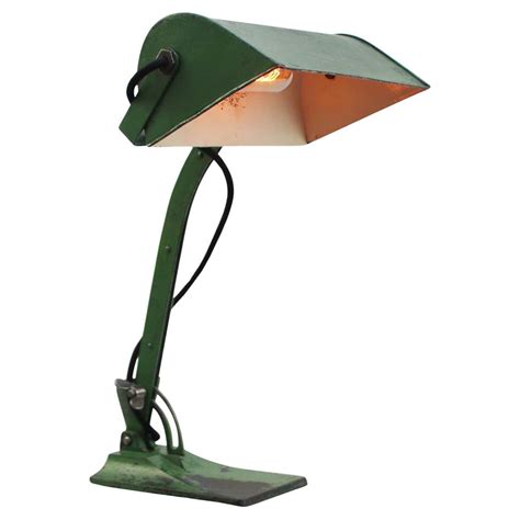 Green Metal Cast Iron Banker's Table Desk Lamp For Sale at 1stDibs