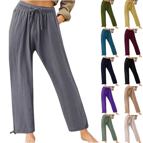 Summer Pants for Women Cotton Linen Elastic Drawstring Loung Pants ...