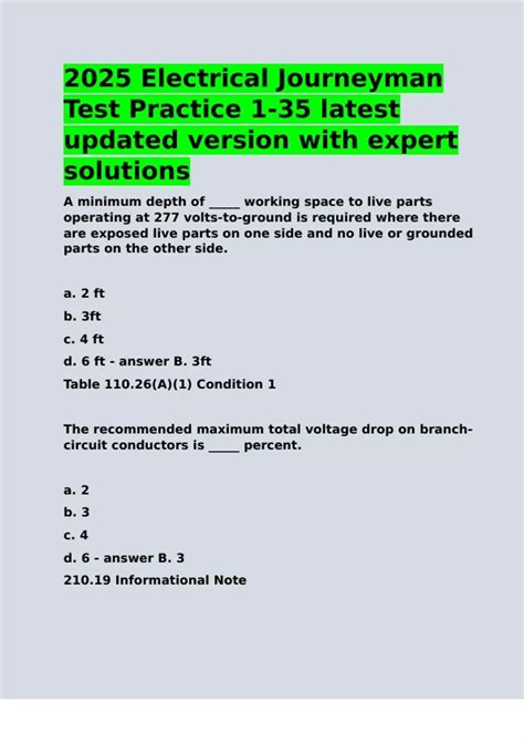 2025 Electrical Journeyman Test Practice 1-35 latest updated version with expert solutions ...