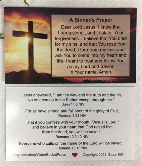 A Sinner's Prayer Scripture Cards Salvation Bible | Etsy