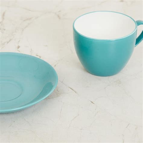 Buy Fiesta Conran Teal Blue Solid Bone China Cup and Saucer Set- 180 ml ...