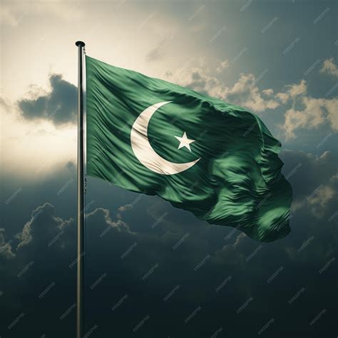 Premium Photo | Islamic flag waving in the wind against dark blue sky ...