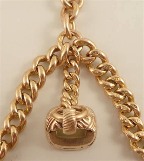 Antique 9ct Rose gold double albert watch guard chain With fob 40.2 gms ...