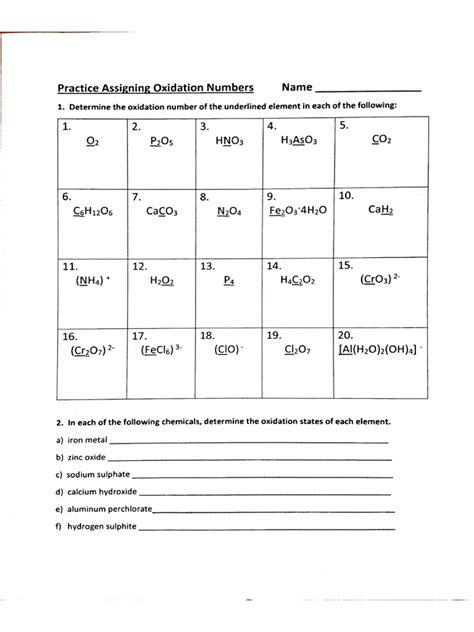 Oxidation State Worksheet | PDF
