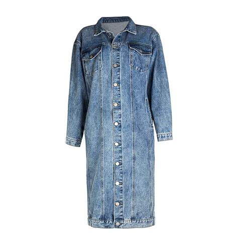 Baberdicy Denim Jacket Womens Classic Long Jean Jacket Plus Size Loose ...